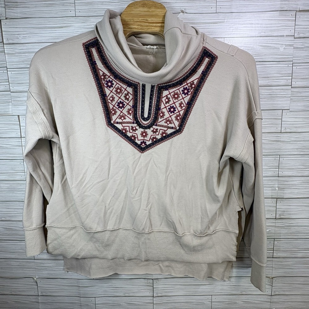 Anthropology Pol Women's Size Lg Cream Pullover Sweatshirt Mock Neck Aztec